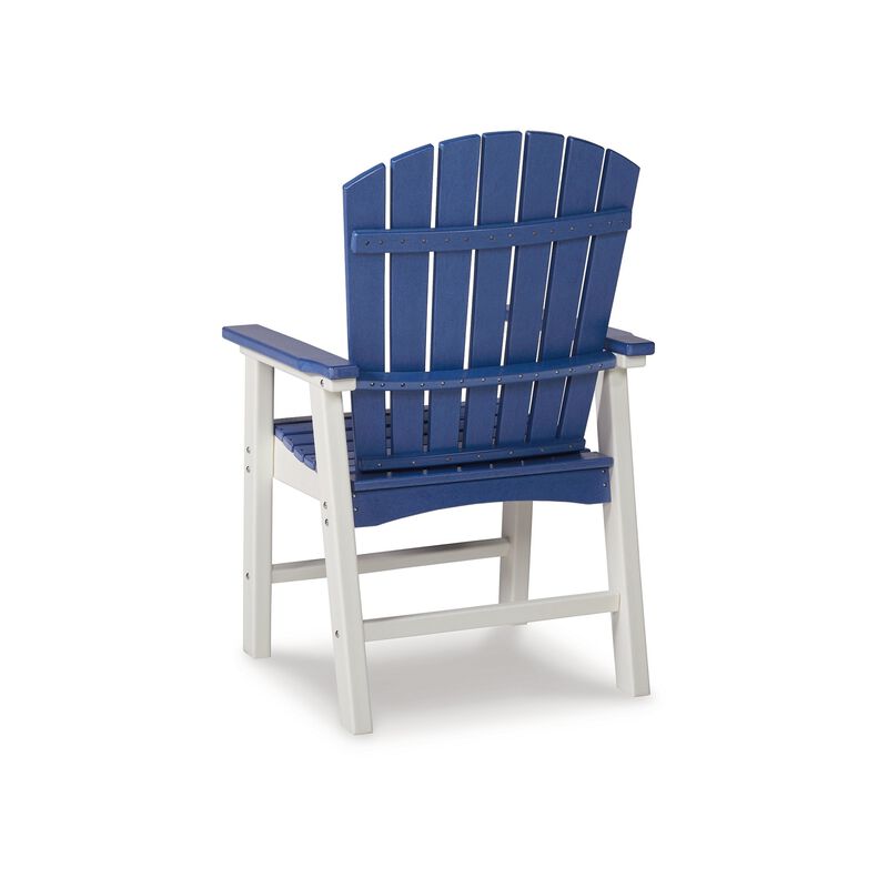 27 Inch Outdoor Dining Armchair Set of 2, Outdoor Slatted, Blue, White - Benzara