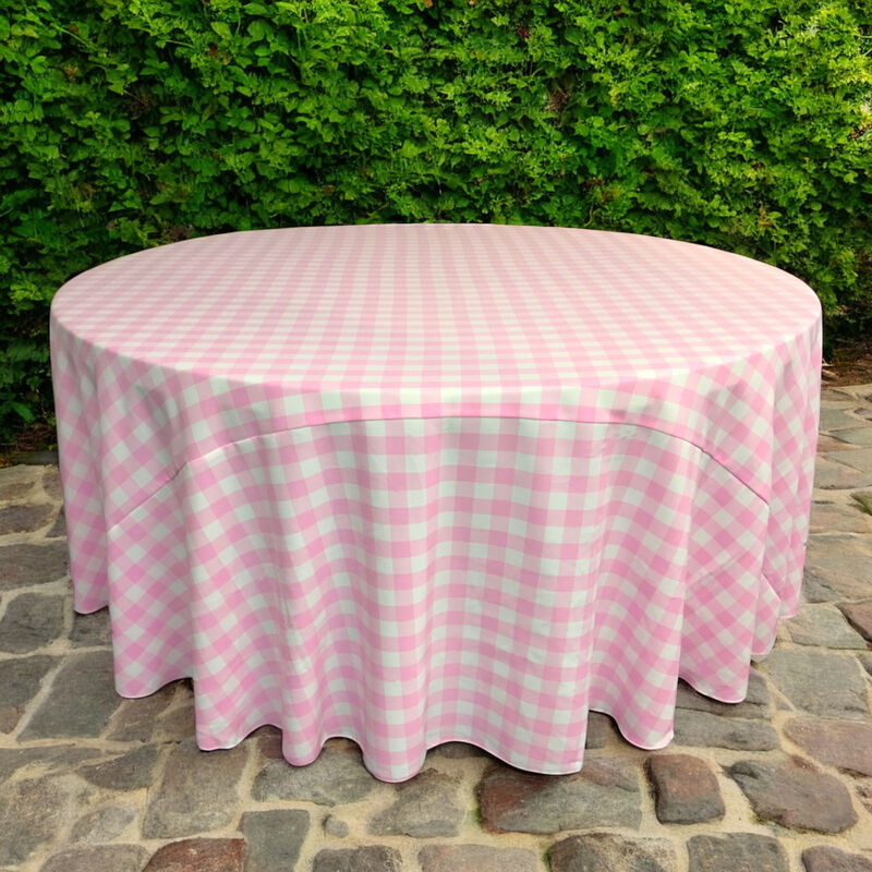Round Checkered Tablecloth Gingham Style Fabric Table Cover for Dining and Events image number 1