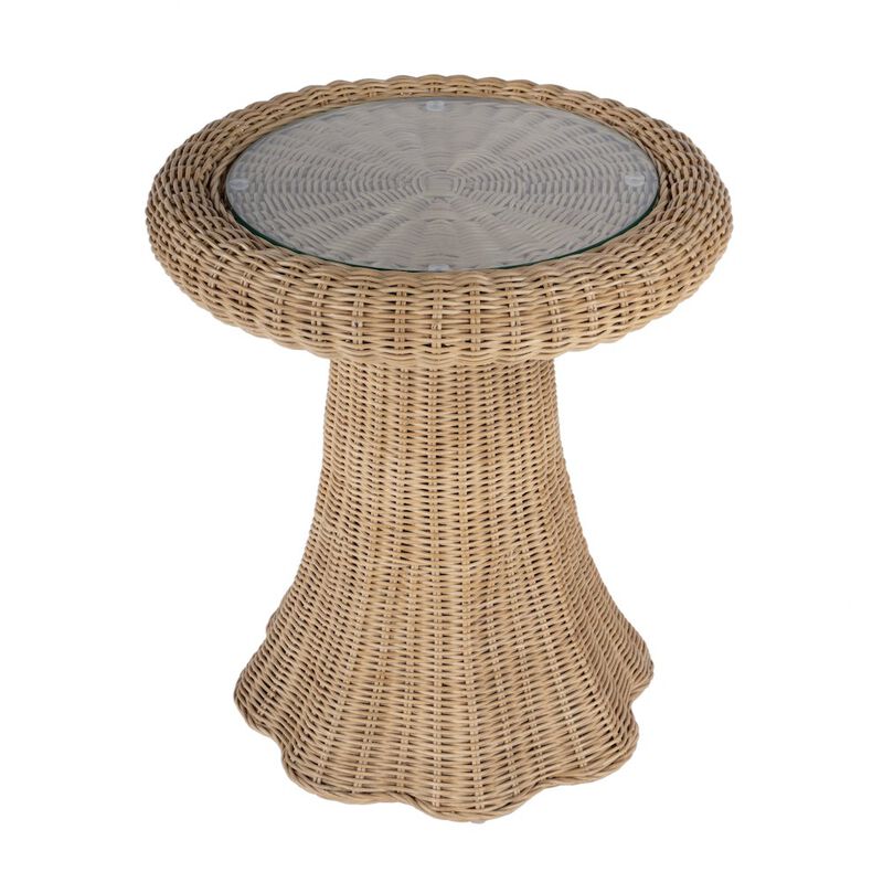 Butler Specialty Flora Rattan Scalloped End table, Light Brown