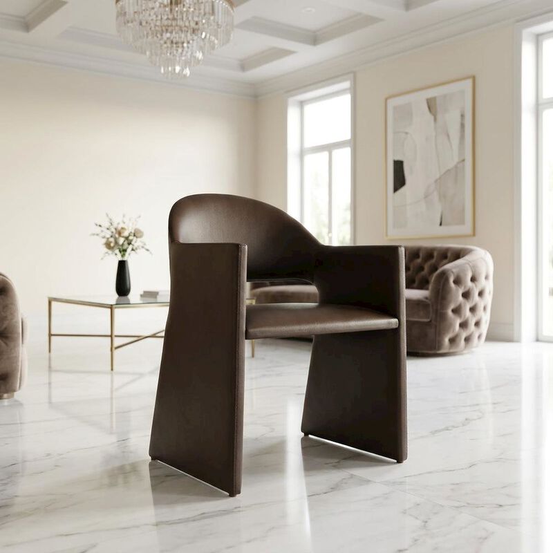 Vegan Leather Dining Armchair with Padded Seat and Arms, Espresso image number 4