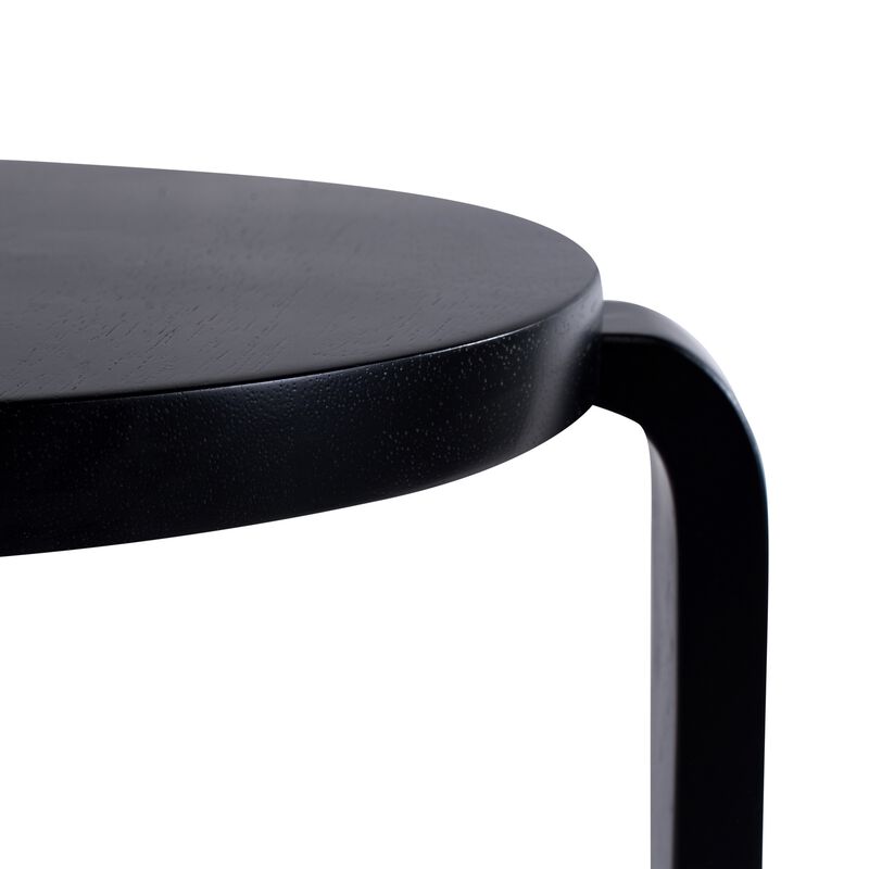 Mata Stacking Stool Ottoman, Set of 2, Modern Style, Black Rubberwood - Benzara