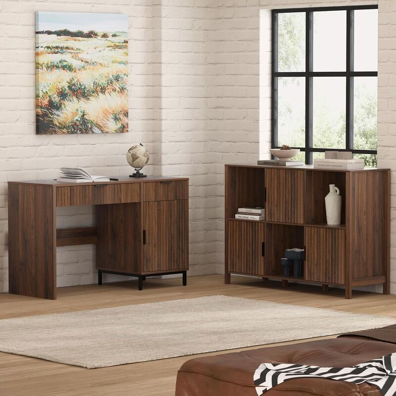 ShipItFurniture Brown 47-Inch Fluted Executive Desk Charging Station image number 6