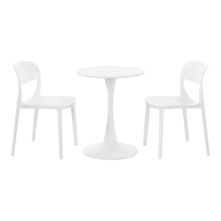 WestinTrends 3-Piece Round Metal Bistro Dining Table Set And Stackable Resin Patio Dining Side Chairs