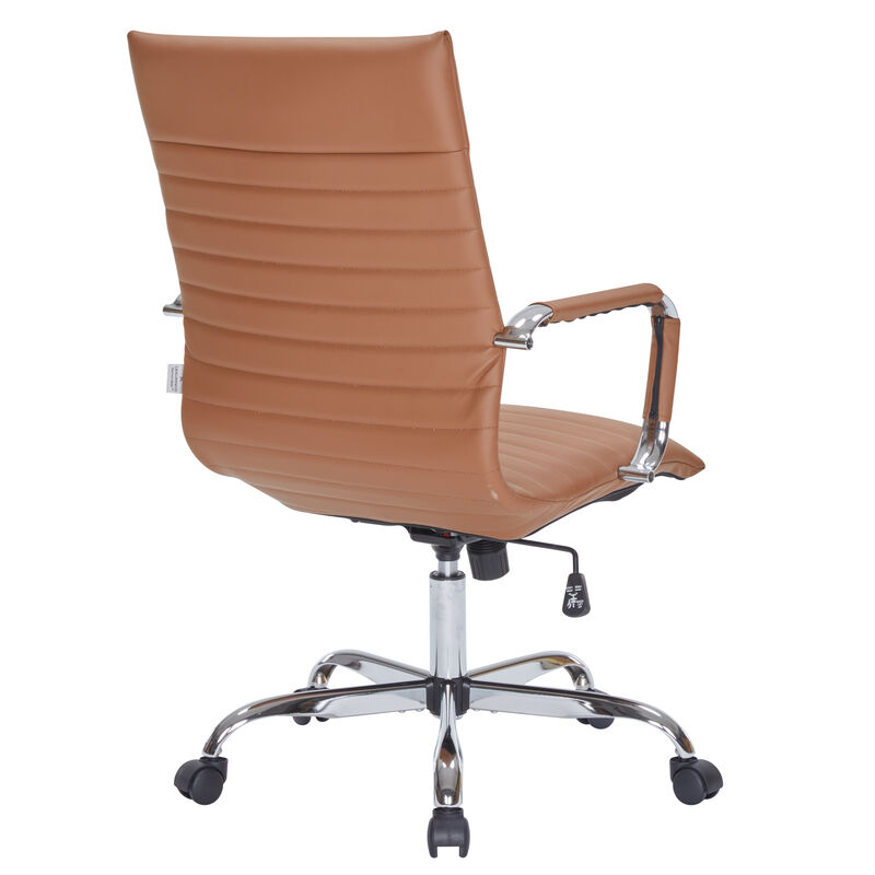 LeisureMod Harris High-Back Office Chair, Leather Upholstery with Adjustable Height, Lumbar Support, Swivel Seat and Chrome Base for Home or Office