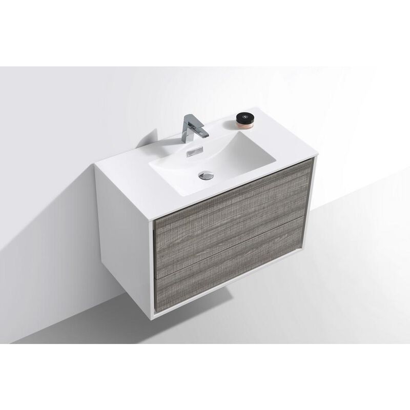 Kubebath DeLusso 36  Ash Gray Wall Mount Modern Bathroom Vanity