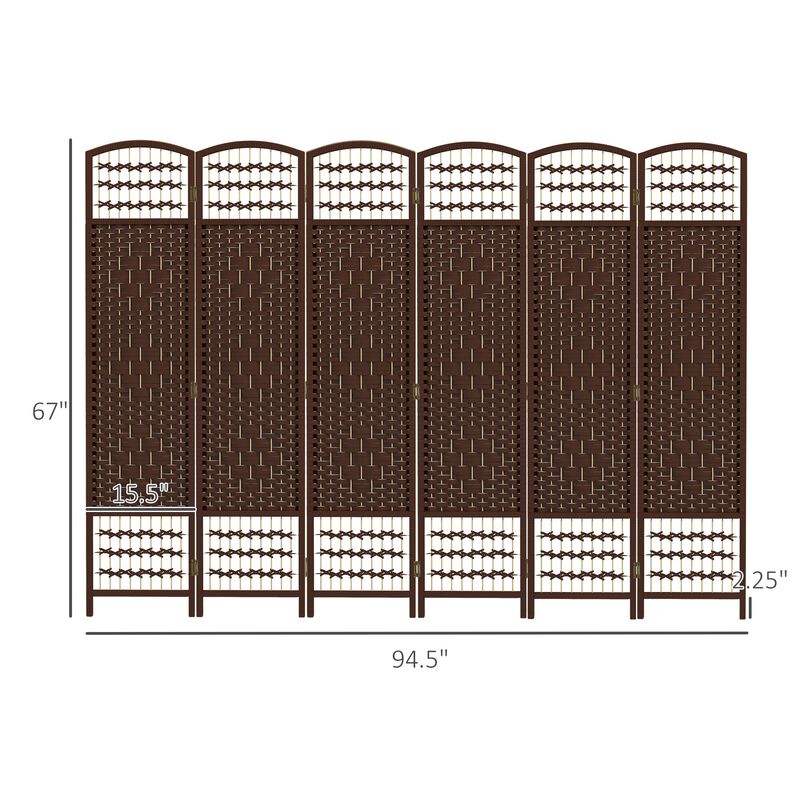 6 Panel Folding Room Divider Portable Privacy Screen Wave Fiber Room Partition for Home Office Brown