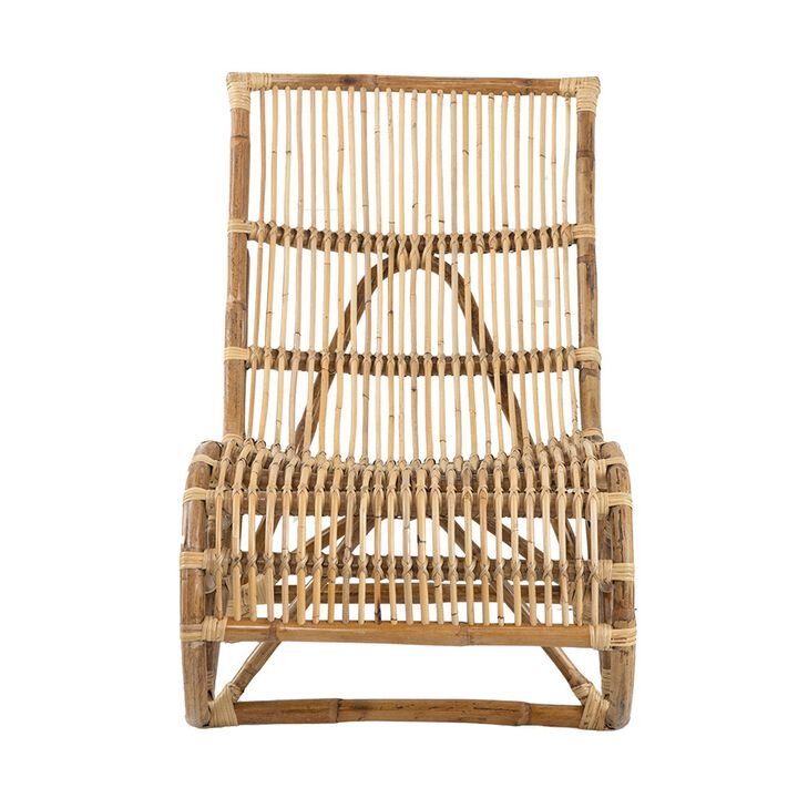 35 Inch Retro Style Rattan Lounge Chair, Slatted Support, Natural Brown-Benzara