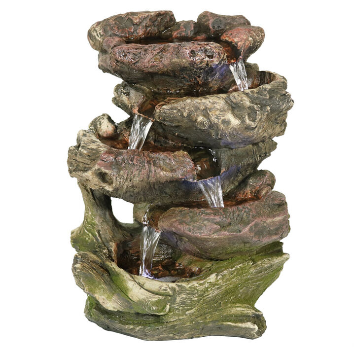 Sunnydaze Rock Falls 5-Step Indoor Water Fountain with LED Lights - 14 in