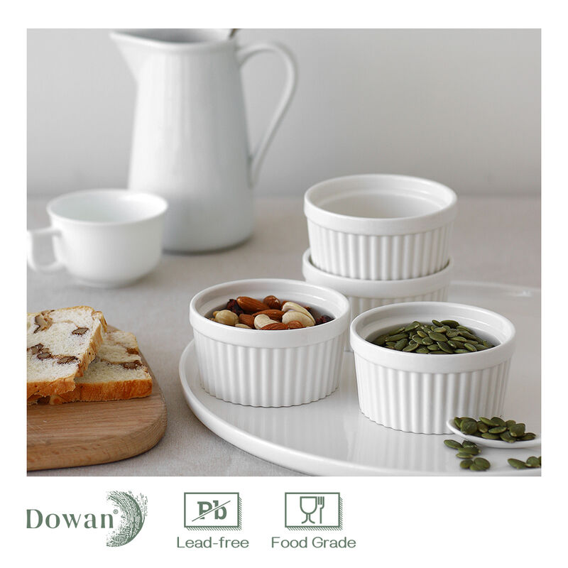 DOWAN 4 Oz Ramekins - Ramekins for Creme Brulee Porcelain Ramekins Oven Safe, Classic Style Ramekins for Baking Souffle, Set of 6, White
