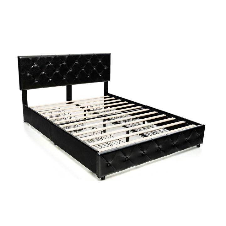 Full/Queen PU Leather Upholstered Platform Bed with 4 Drawers-Full Size