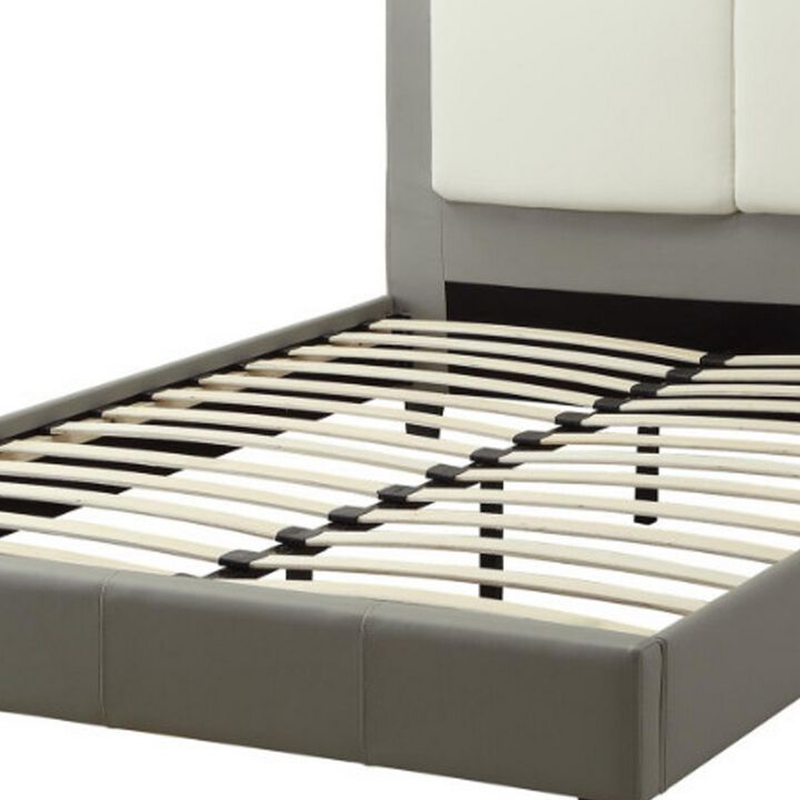 Elegant Wooden E.King Bed With White PU Head Board, Gray - Benzara