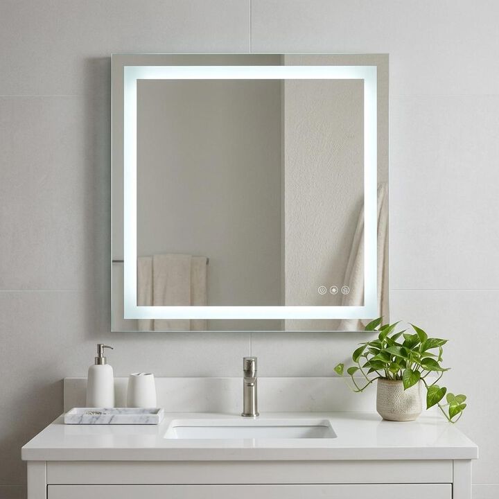 HomeRoots 35" Lighted Frameless Bathroom Vanity Mirror