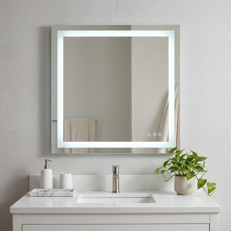 HomeRoots 35" Lighted Frameless Bathroom Vanity Mirror image number 1
