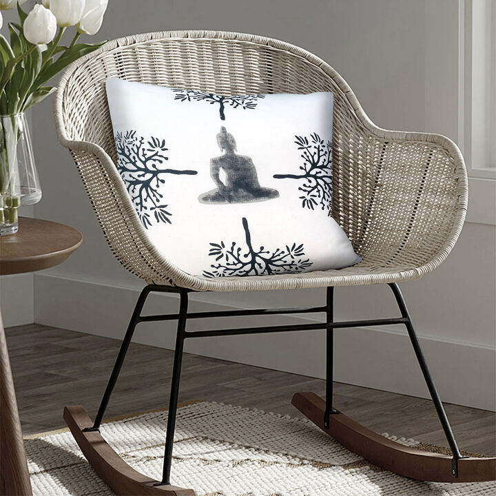 18 x 18 Square Accent Throw Pillow, Meditating Buddha, Soft Polyester Filling, Gray, White