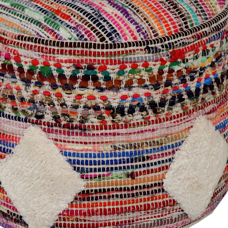 Upholstered Cylinder Pouf &ndash; Geometric Round Ottoman Footstool