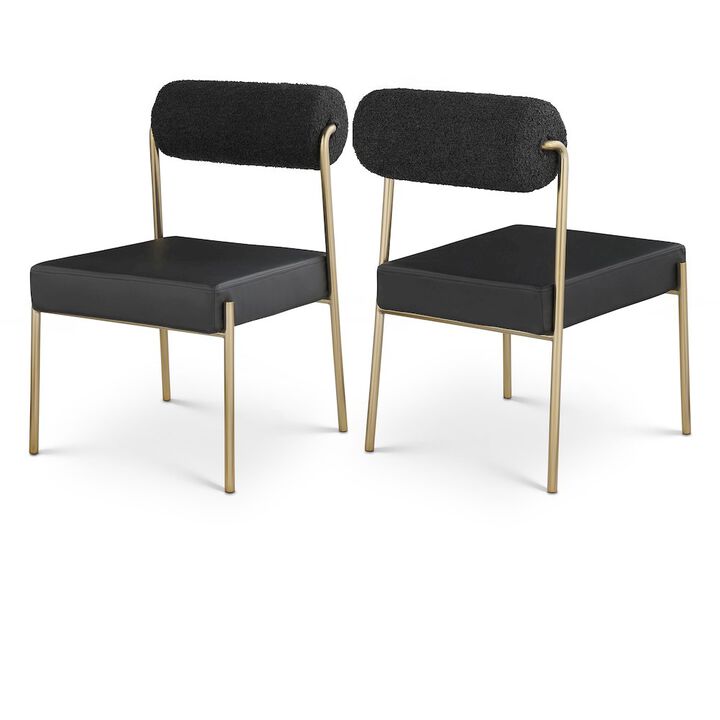 Meridian Furniture Carly Black Vegan Leather Seat / Boucle Fabric Back Dining Chair, Set of 2