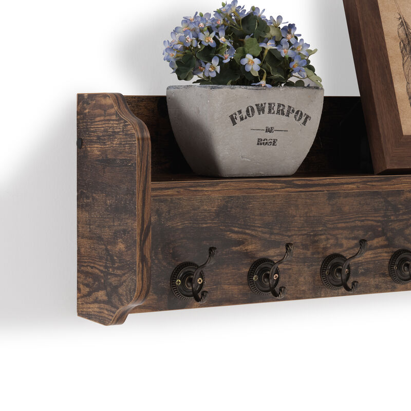 Utility Coat Rack Wall Shelf Organizer with Hooks