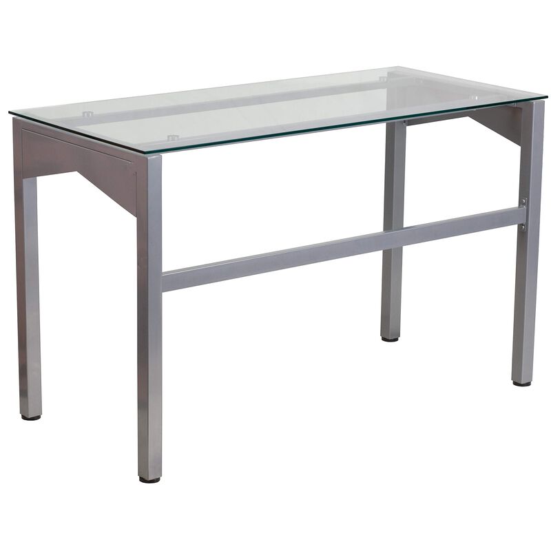 Flash Furniture Jayden Contemporary Clear Tempered Glass Desk with Geometric Sides