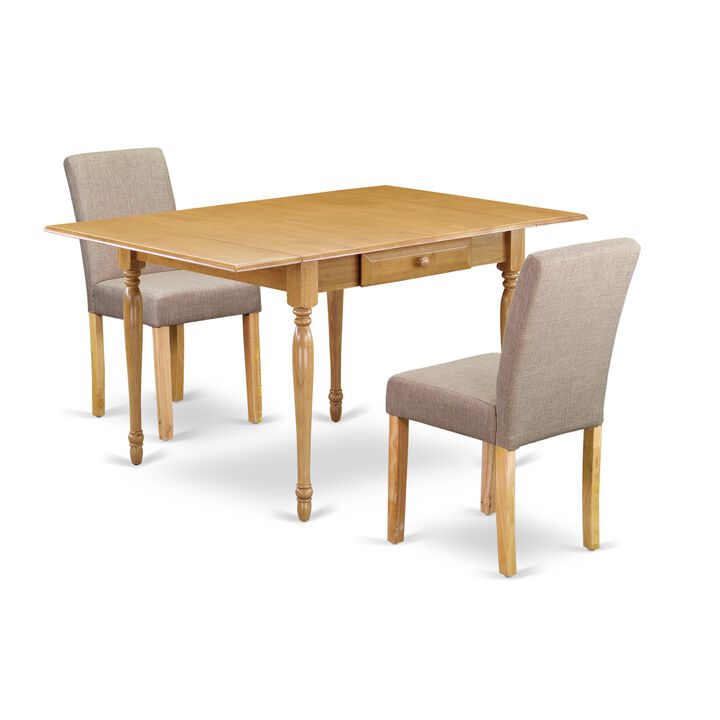 East West Furniture 1MZAB3-OAK-04 3Pc Dining Table Set - Rectangular Table and 2 Parson Chairs - Oak Color