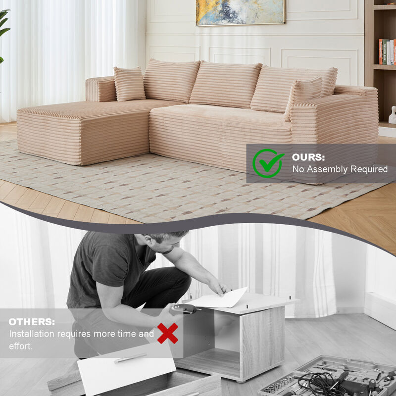 Compression L-Shaped Sofa &ndash; Boneless Sectional Couch with Deep Seat & Chaise