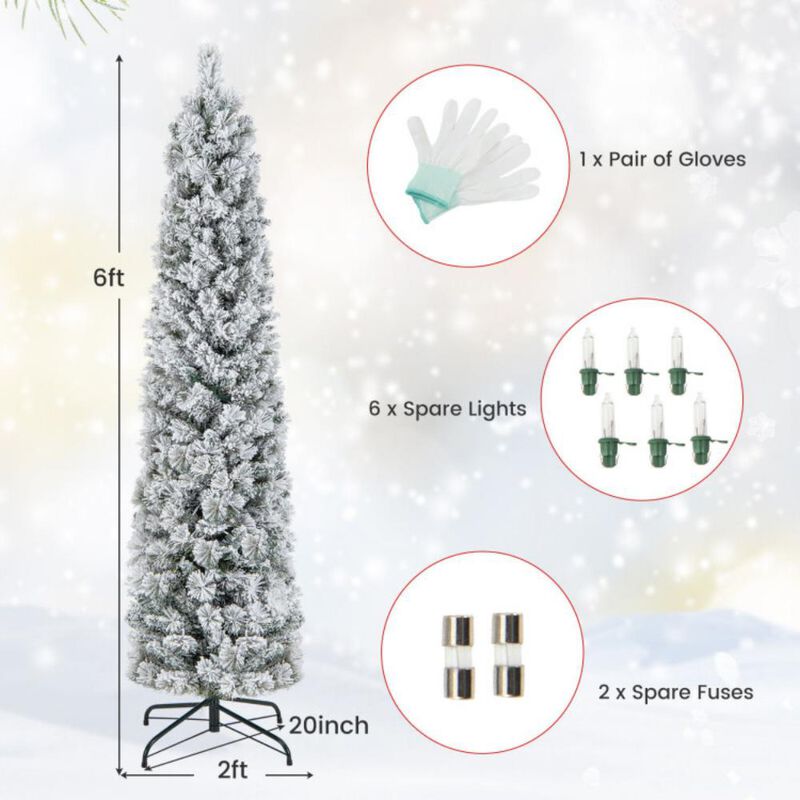 Christmas Tree with 258 Branch Tips and 100 Incandescent Lights-Flocked and Slim