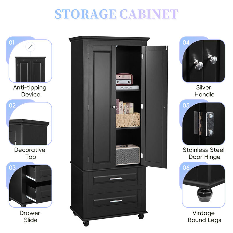 Whisen Verticle Tall Storage Cabinet with Two Drawers