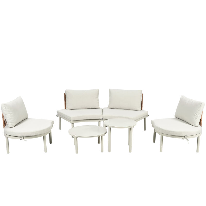 Whisen 6-Piece Half Moon Patio Sofa Set with 2 Coffee Tables and 4 Pillows, PE Rattan Sectional image number 5