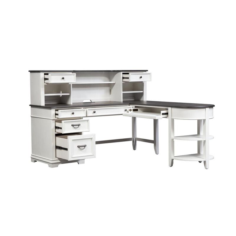 Liberty Furniture Allyson Park L Shaped Desk Set in Wirebrushed White w/ Charcoal Top image number 1