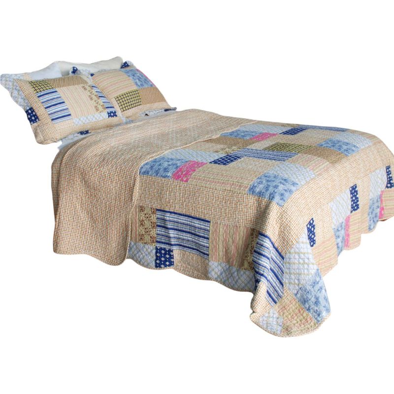 Classic Plaids Queen 3PC Cotton Quilted Printed Bedding Set Soft Lightweight Quilt Set image number 1