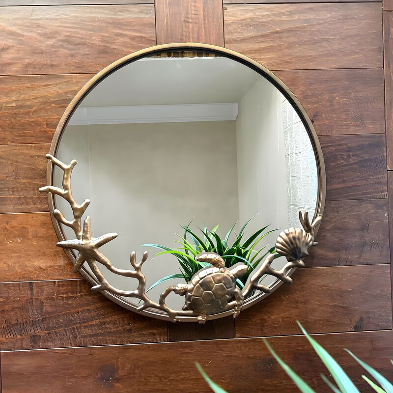 Wall Mounted Mirror Bronze Coastal Sea Turtle Coral 205 In Metal Glass image number 7