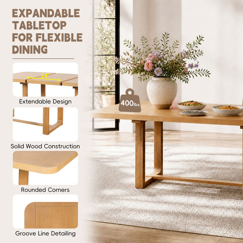 Merax Extendable Dining Table Set with 6 Seats, Solid Wood Construction, Padded Seating image number 4