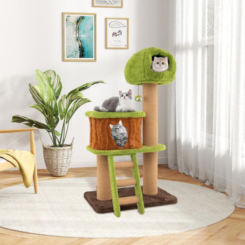 Hivvago Cute Cat Tree for Indoor Cats with Mushroom-shaped Nest Condo and Climbing Ladder
