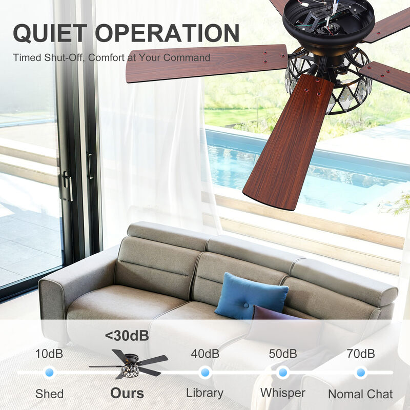 Breezary 52" Flush Mount Ceiling Fan with Light, 5 Plywood Blades, E12 3 Light, 6 Speeds, Remote image number 3