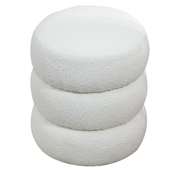 Glamour Home Azaria White Boucle Fabric Round Tufted Ottoman