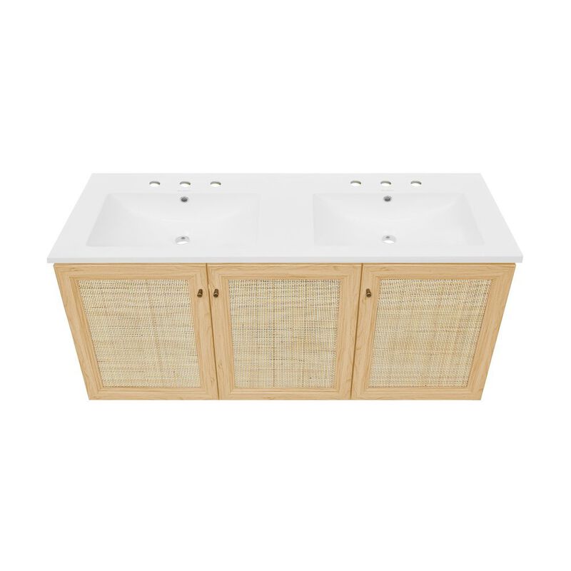 48" Wall-Mounted Bathroom Vanity with 3-Hole Widespread Sink Top image number 2