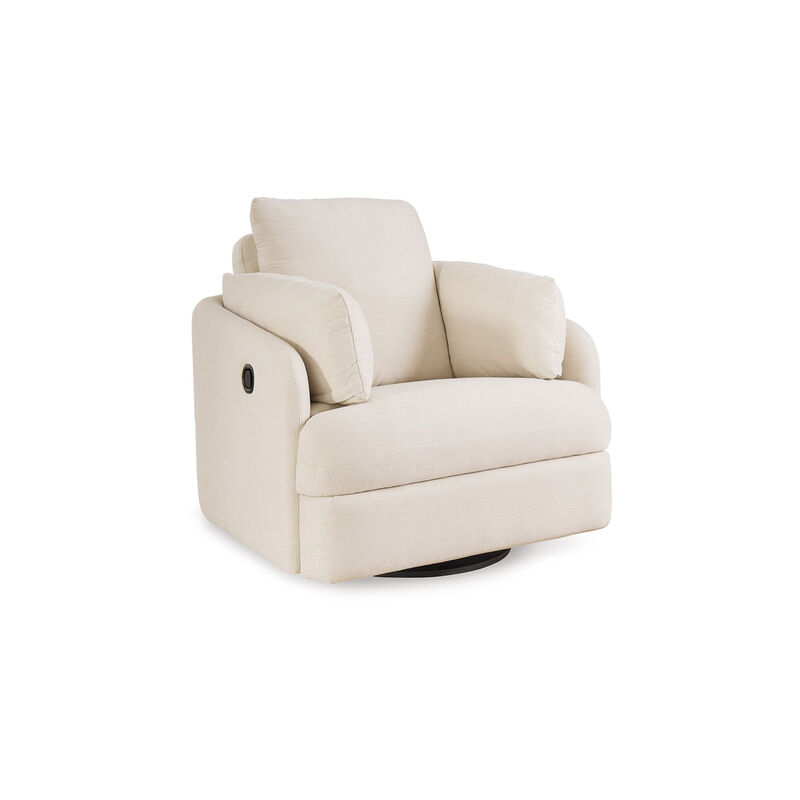 Meso Swivel Manual Glider Recliner Chair, Ivory Nuvella Polyester - Benzara