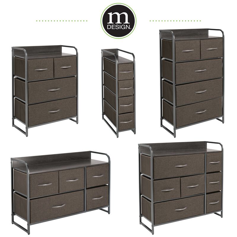 mDesign Tall Dresser Storage, 5 Fabric Drawers, Charcoal/Graphite Gray