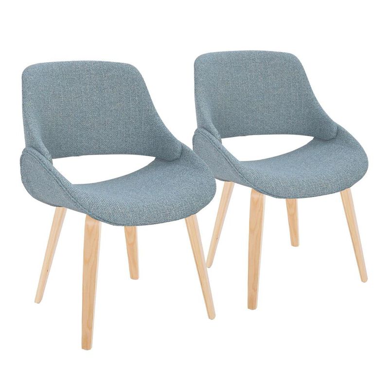 LumiSource Natural Wood, Blue Fabric Fabrico Chair - Set of 2