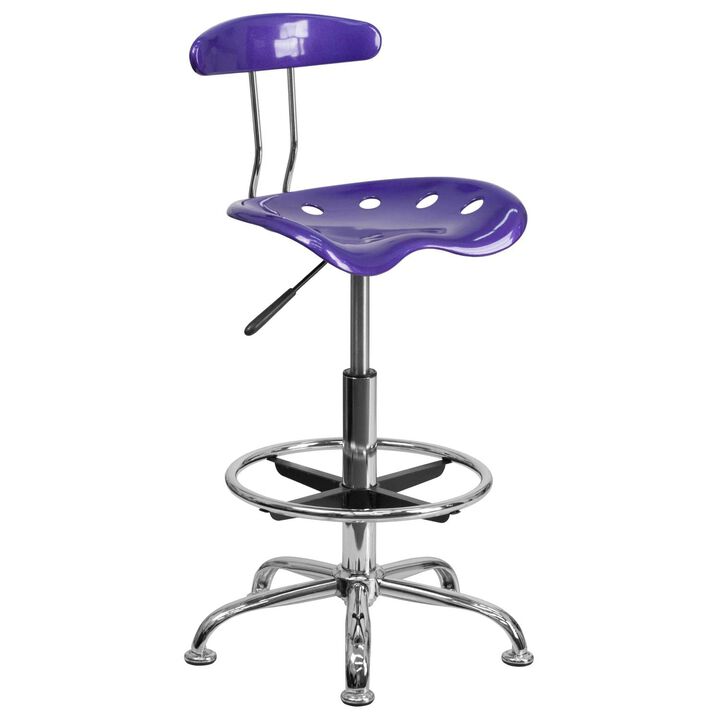 Flash Furniture Bradley Vibrant Violet and Chrome Drafting Stool with Tractor Seat