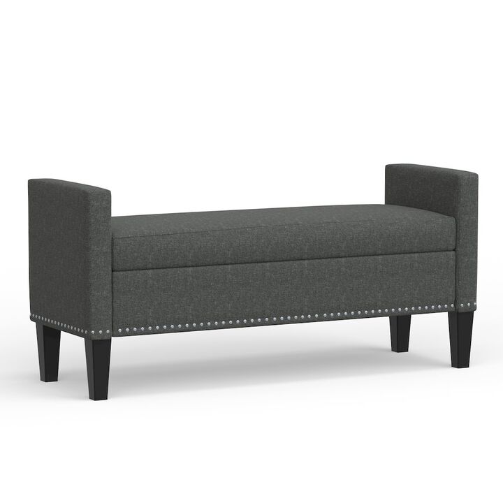 Rize Home 51.25 Storage Bench with Nailhead Trim - Dark Gray