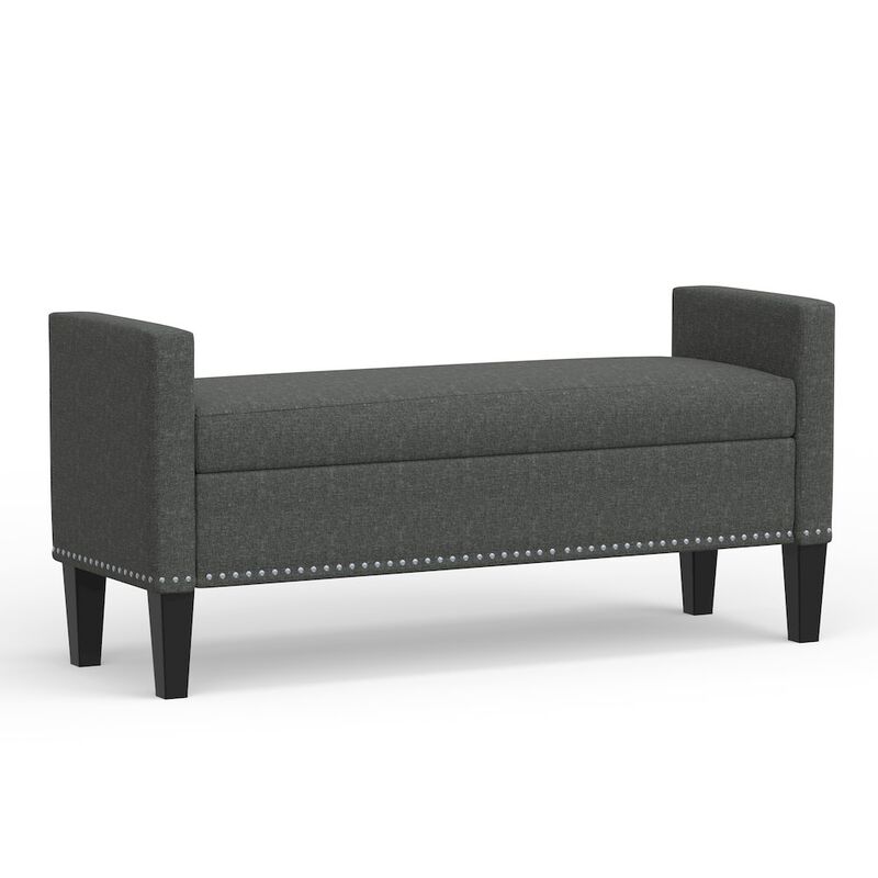Rize Home 51.25 Storage Bench with Nailhead Trim - Dark Gray image number 0