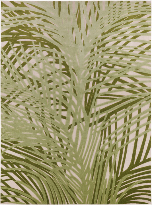 HomeRoots 9' X 12' Ivory And Green Palm Leaf Indoor Outdoor Area Rug