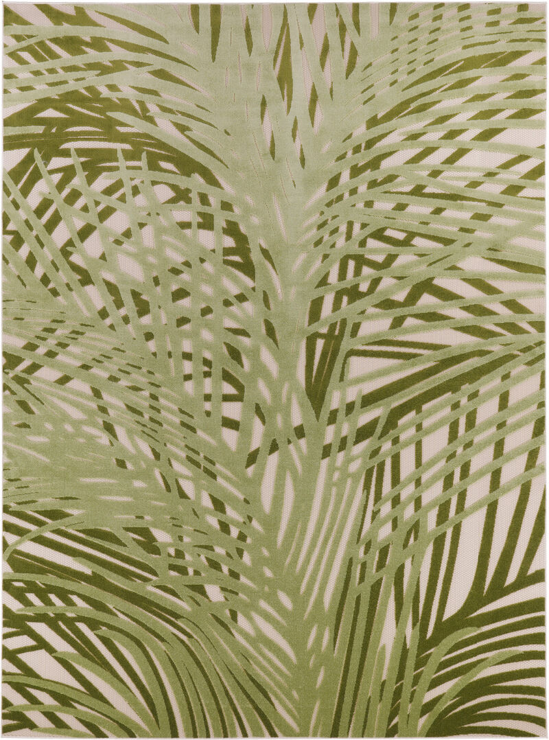 HomeRoots 9' X 12' Ivory And Green Palm Leaf Indoor Outdoor Area Rug image number 0