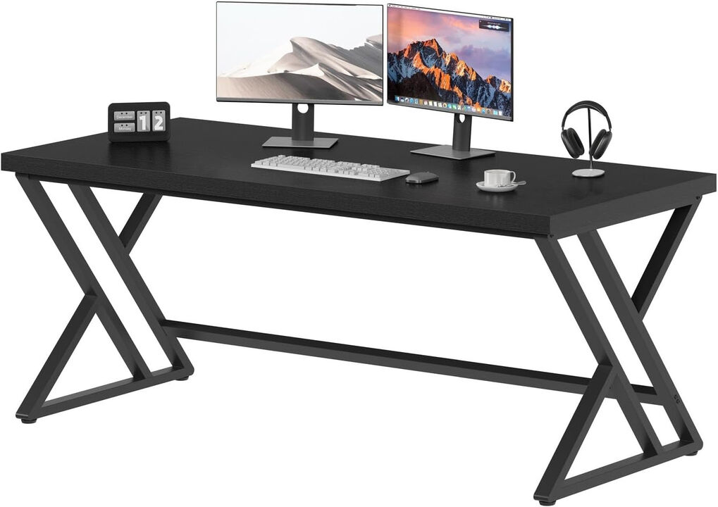 Top True Wood Computer Desk, Modern Writing Desk with Metal Legs for Home Office