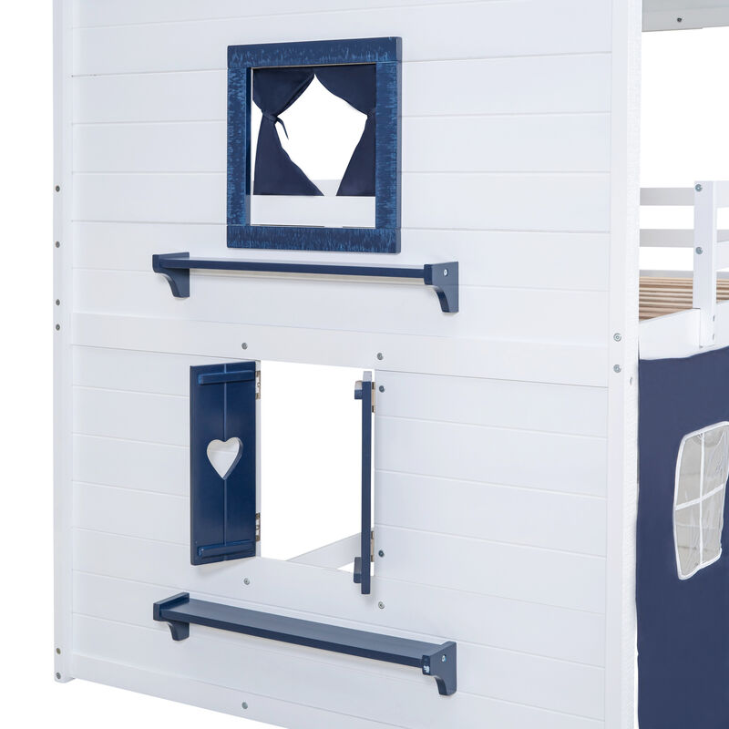 Merax Bunk Wood House Bed with Tent