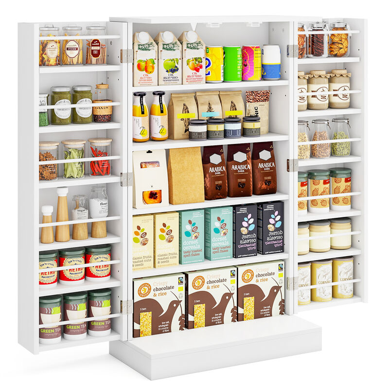 White 41" Freestanding Pantry Cabinet with Doors and Adjustable Shelves image number 3