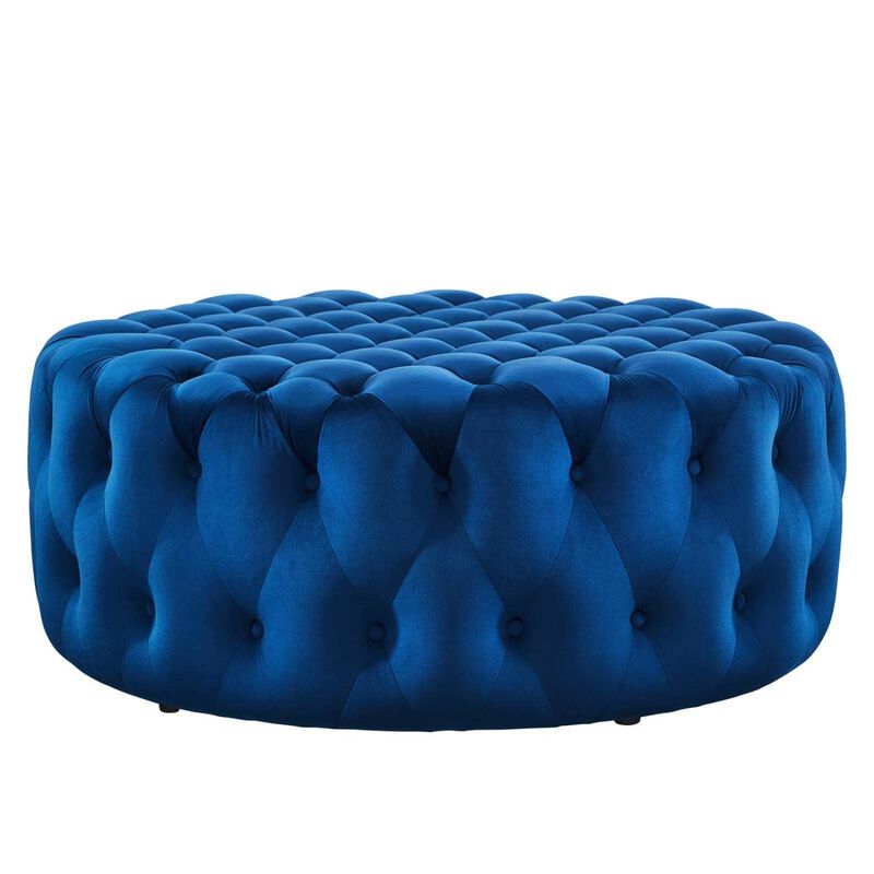 Modway Amour Modern Button Tufted Round Velvet Ottoman in Navy image number 2