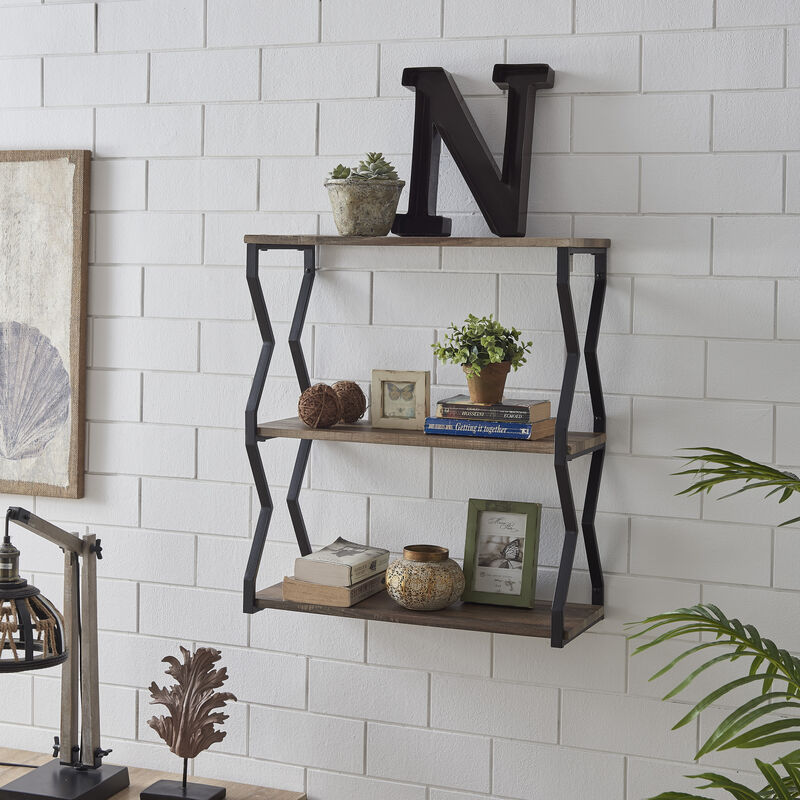 Rustic Industrial 3-Tier Zigzag Floating Wall Shelf