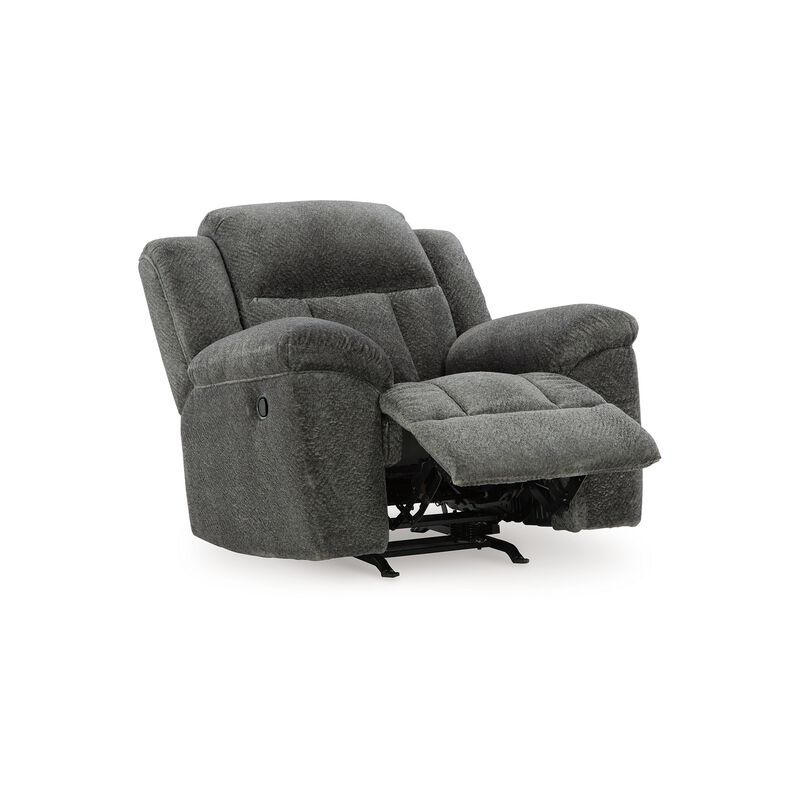 Briar Manual Rocker Recliner Chair, Dark Gray Polyester, Pillow Arms - Benzara