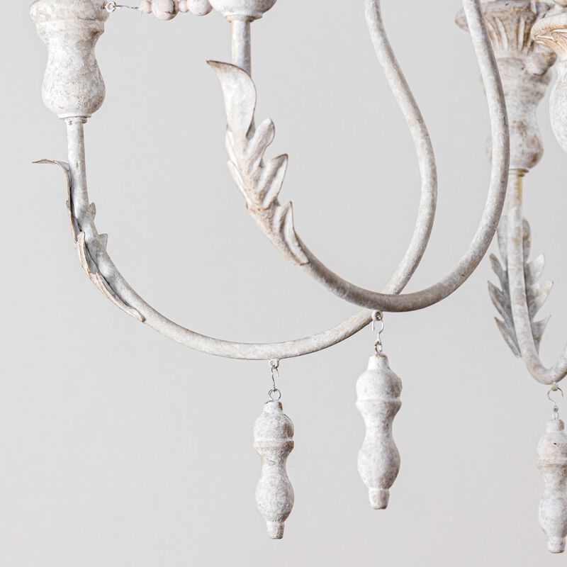 6-Light Distressed White Farmhouse Empire Wood Beads Chandelier